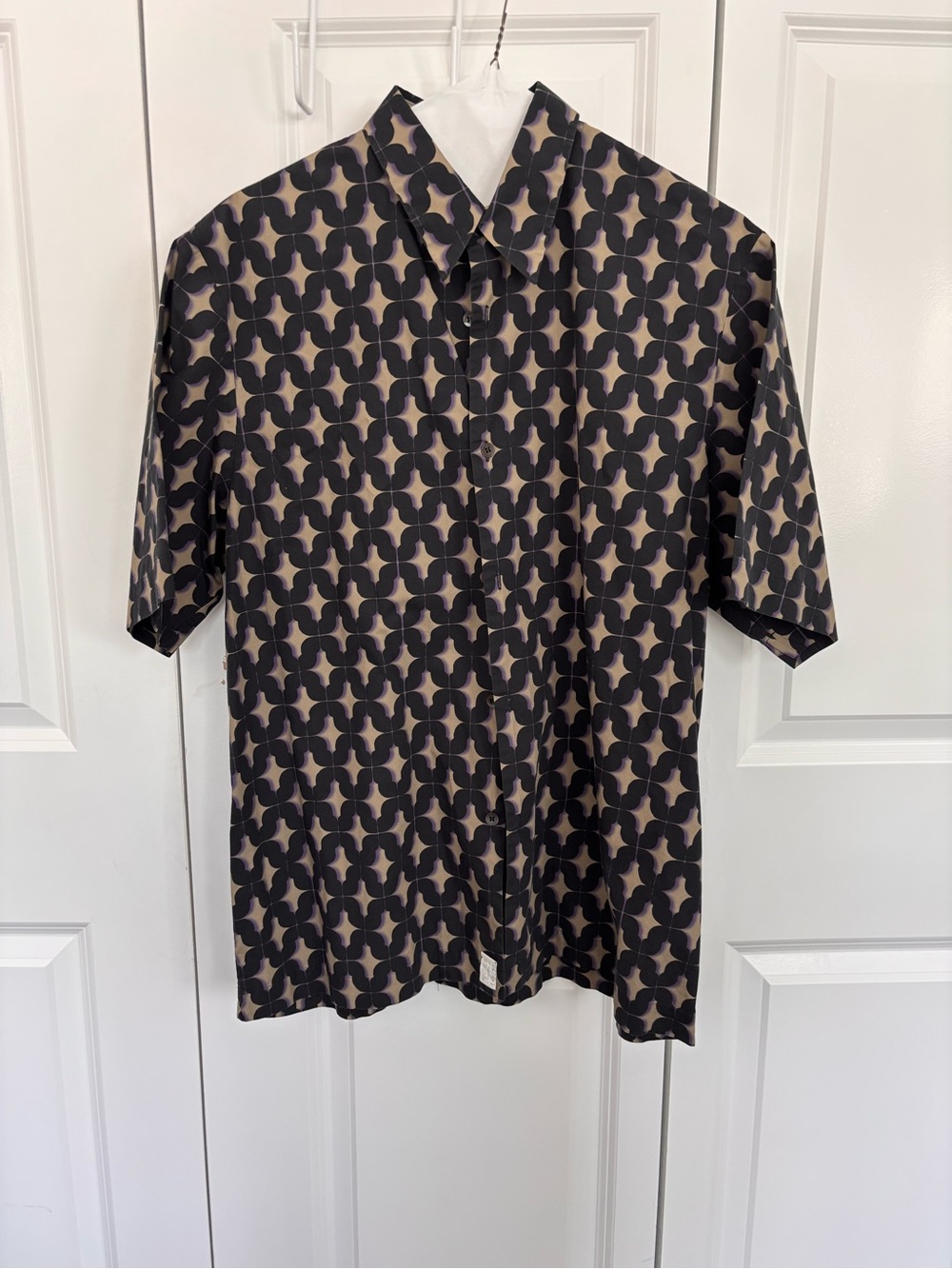 Dries Van Noten Black & Beige Geometric Print Short-Sleeve Shirt